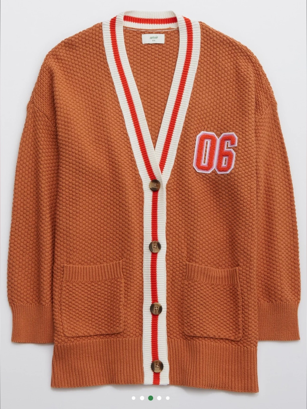 Aerie Oversized Varsity Cardigan XXL Burnt Orange Hazel Collegiate Knit